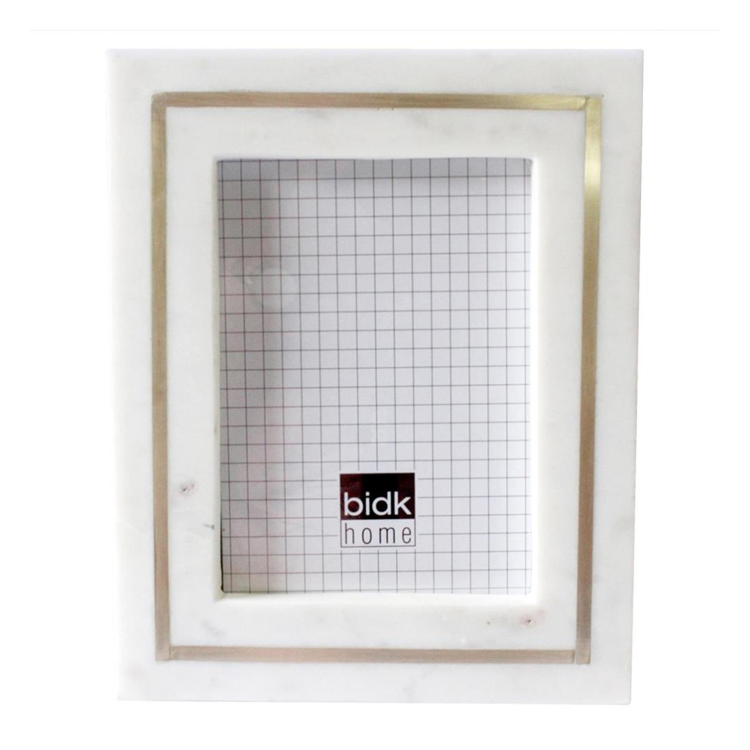 White Marble Photo Frame with Brass Inlay – 5x7 Modern Classic Design