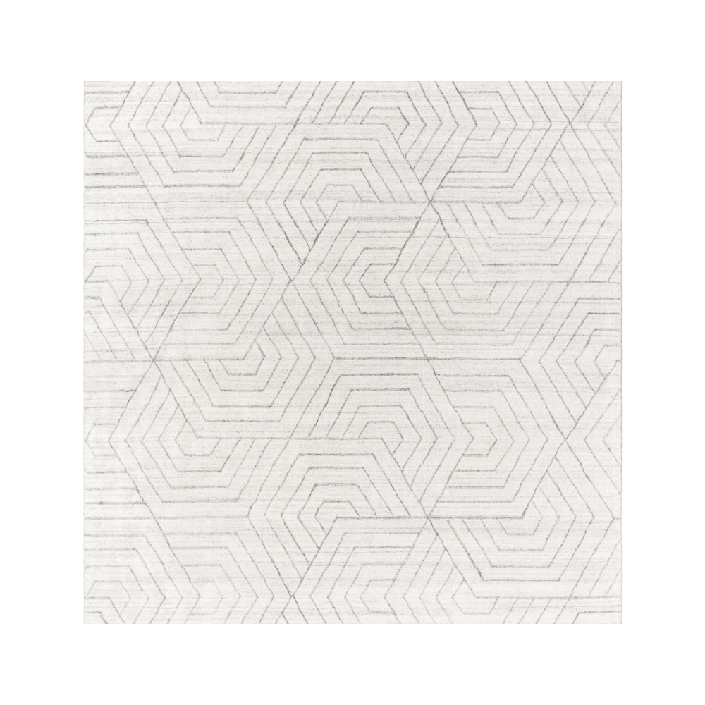 White rug with geometrical pattern on a white background