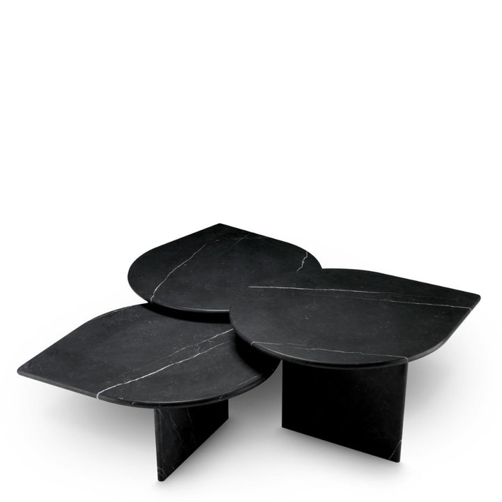Black marble leaf-shaped table on a white background