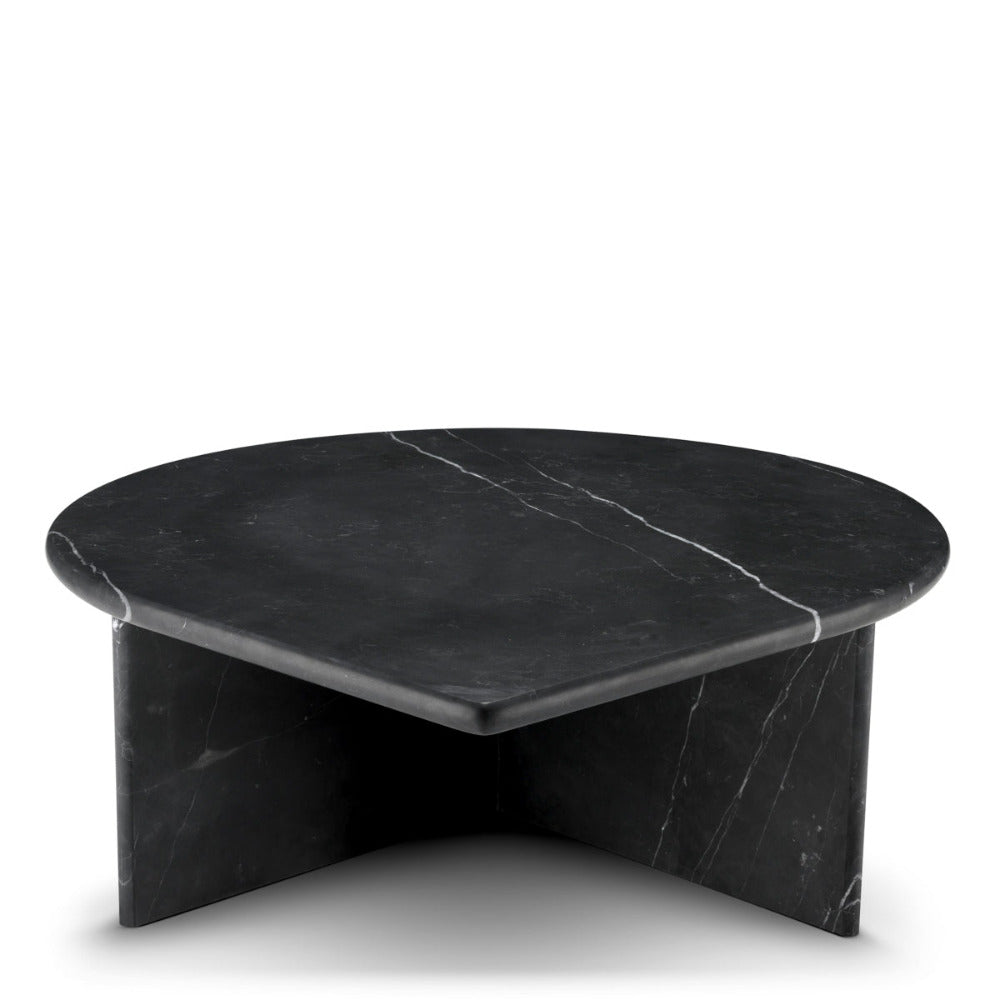 Black marble coffee table on a white background