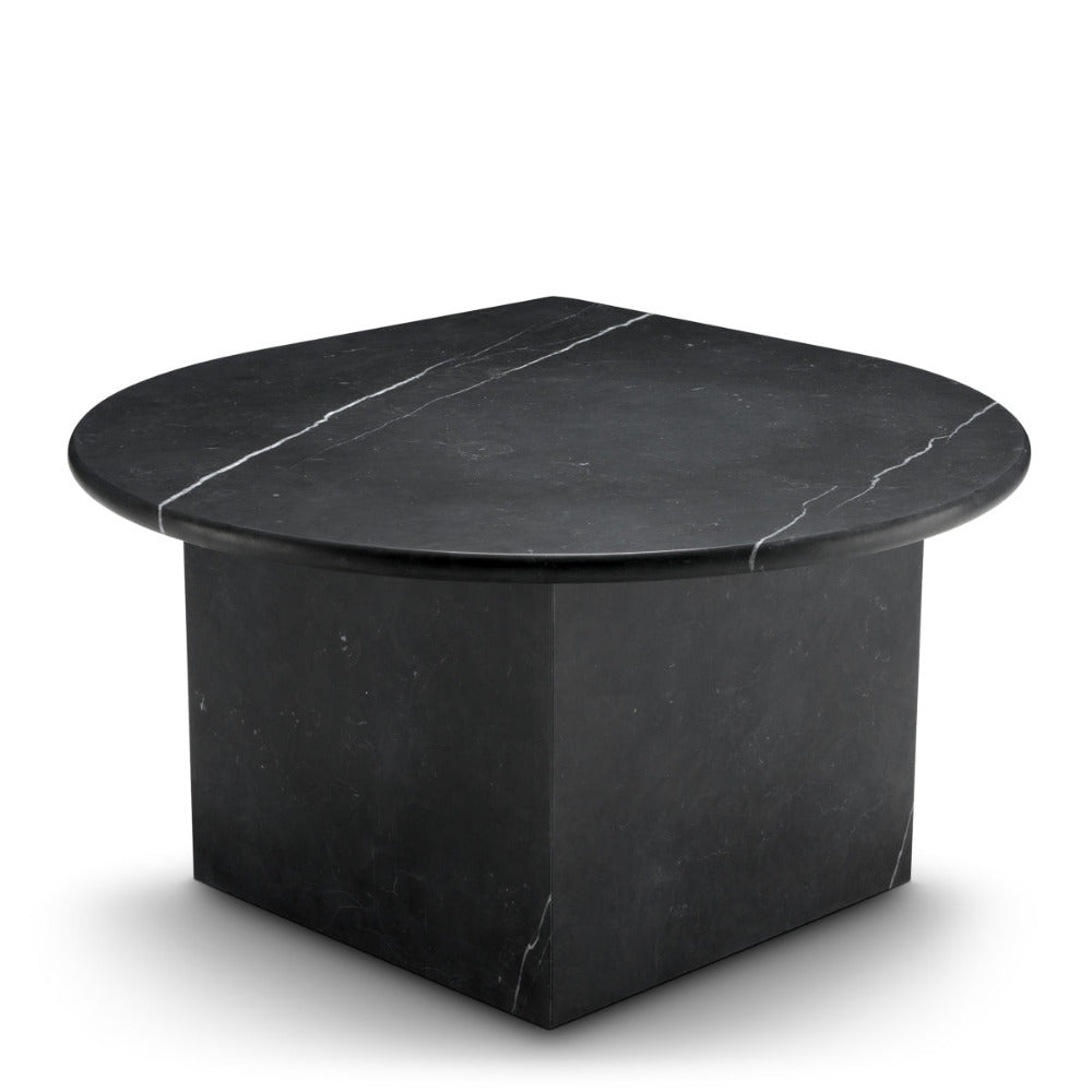 Black marble side table on a white background
