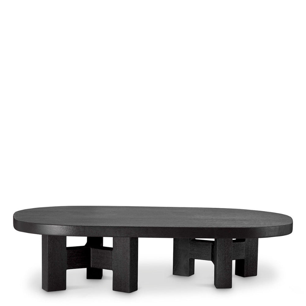 Black oval coffee table on a white background