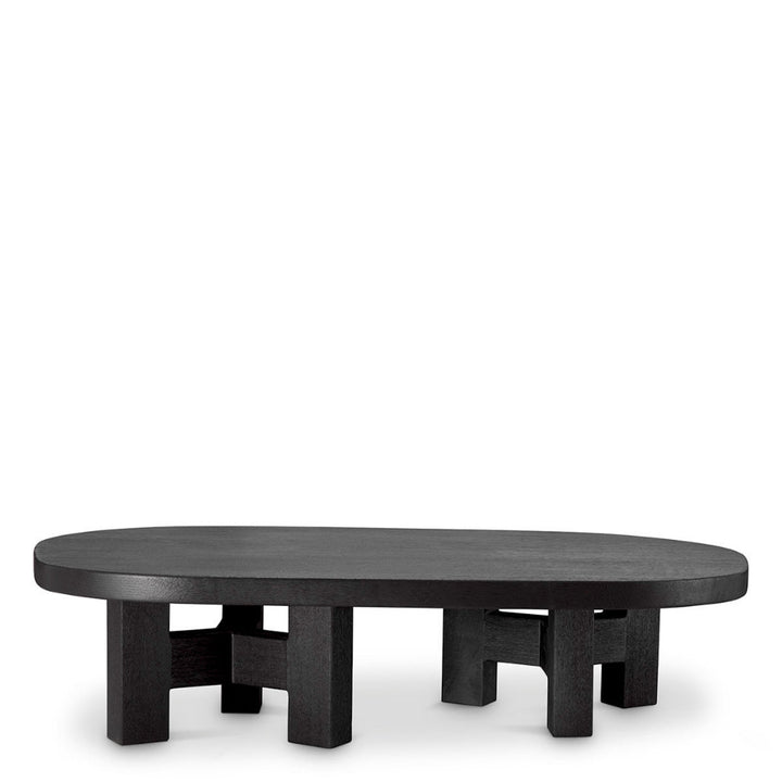 Black oval coffee table on a white background