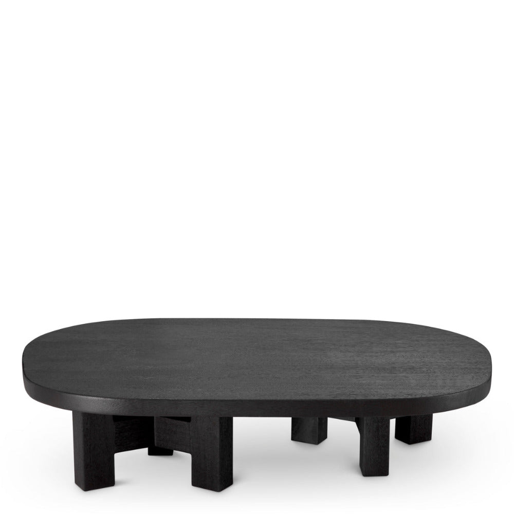 Black round coffee table on a white background