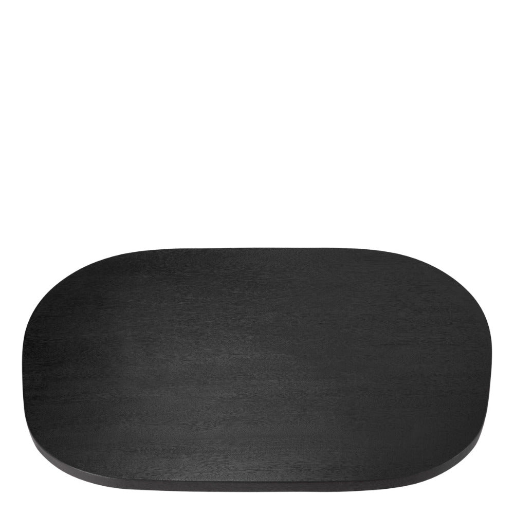 Black oval shaped coffee table on a white background