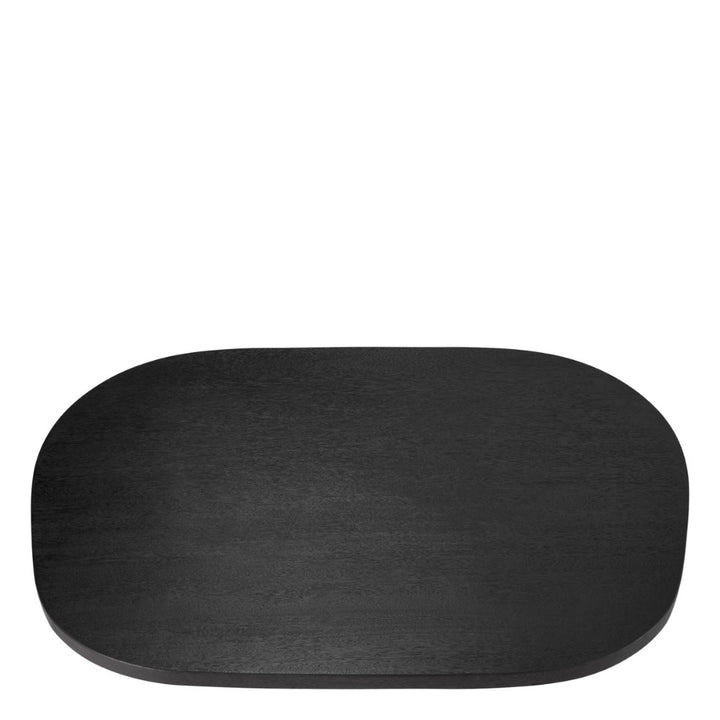 Black oval shaped coffee table on a white background
