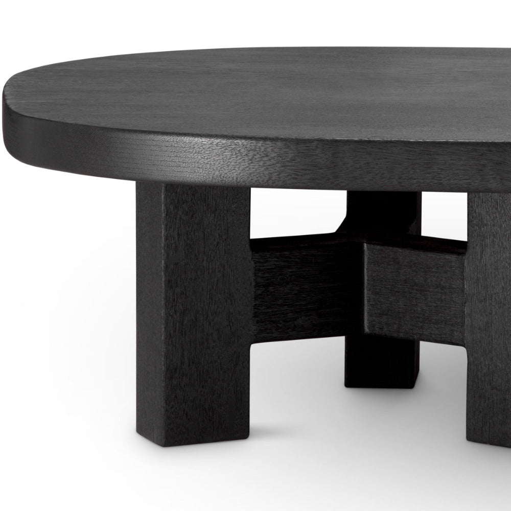 Black wooden table with a minimalist design on a white background
