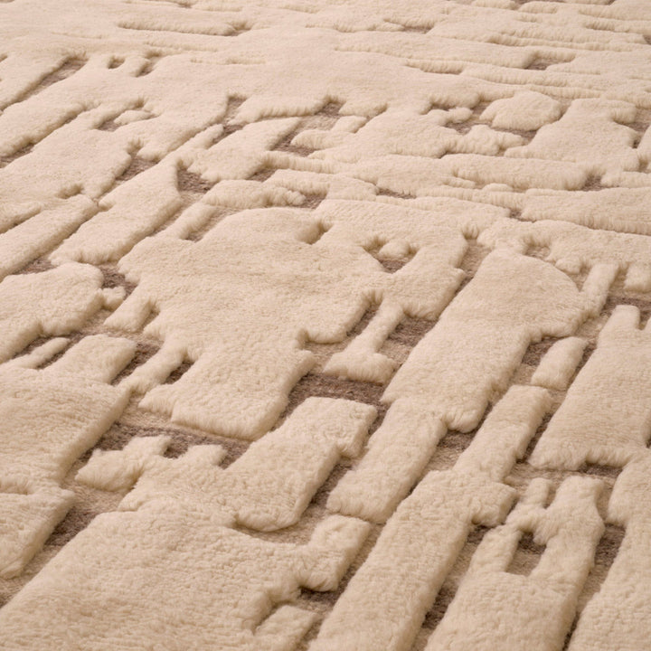 Close-up of textured ivory carpet with a woven pattern
