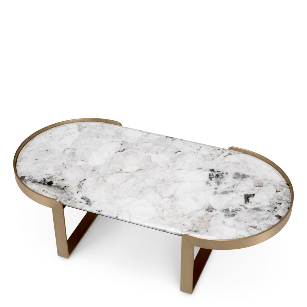 Marble coffee table with gold frame on a white background