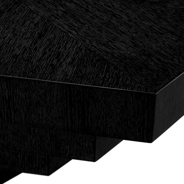 Close-up of a black wooden surface with a textured finish
