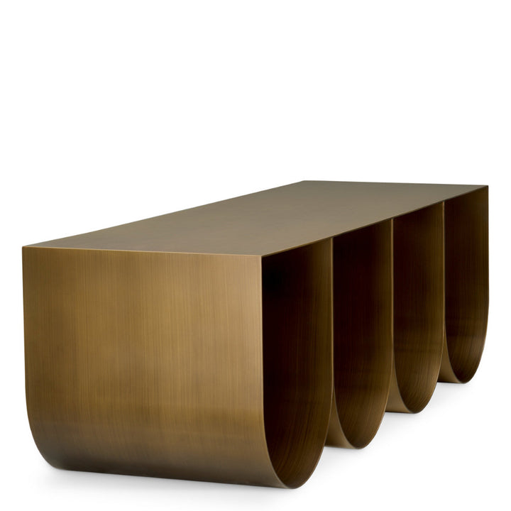 Bronze-colored modern coffee table on a white background