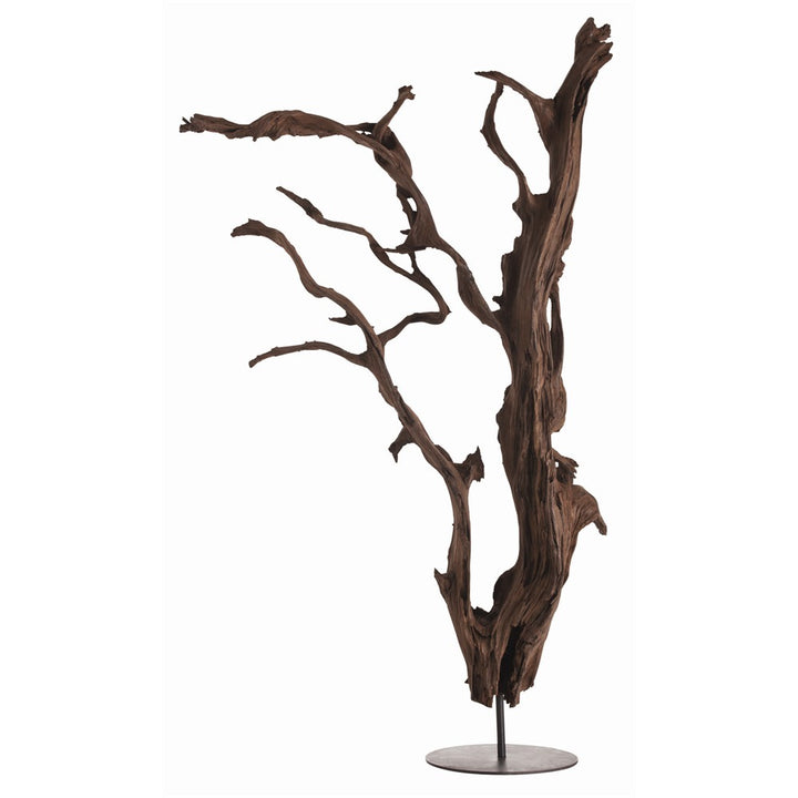 Driftwood sculpture on a white background