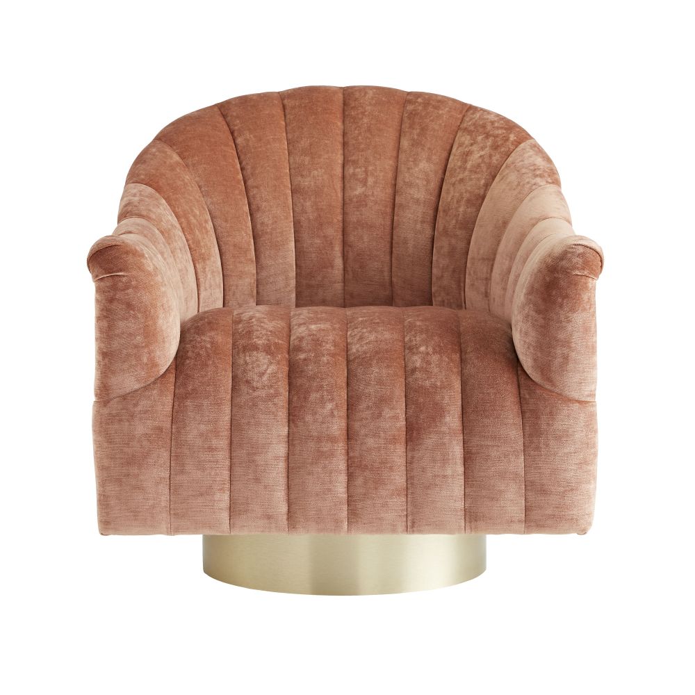 Pink patterned swivel chair on a white background