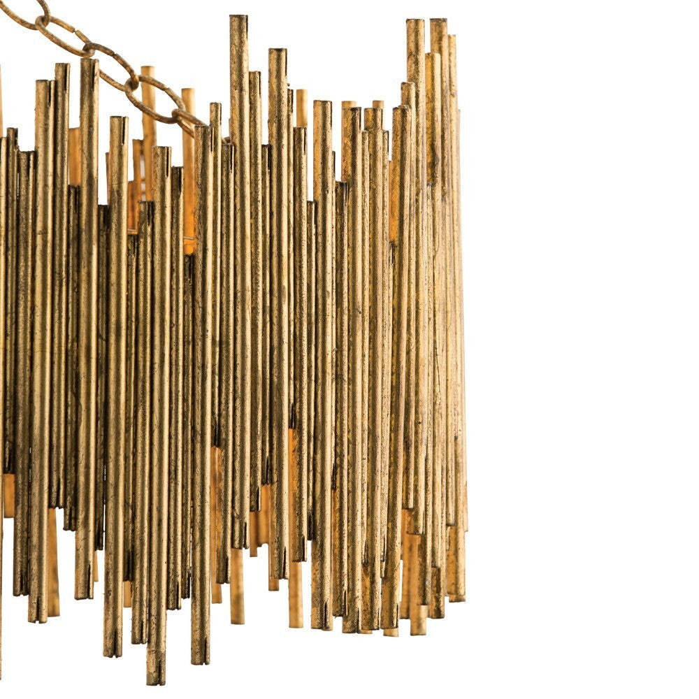 Decorative pendant made of vertical metal rods on a white background