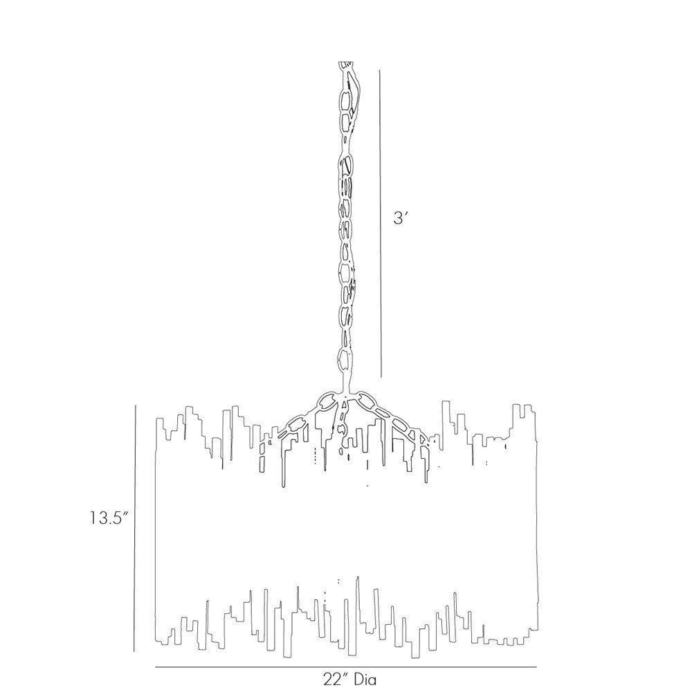 Technical drawing of a pendant with measurements on a white background