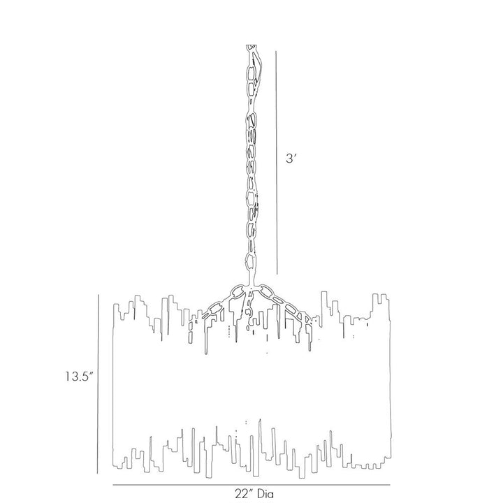 Technical drawing of a pendant with measurements on a white background