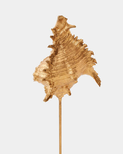 Three-quarter view of the gold leaf miter shell sculpture