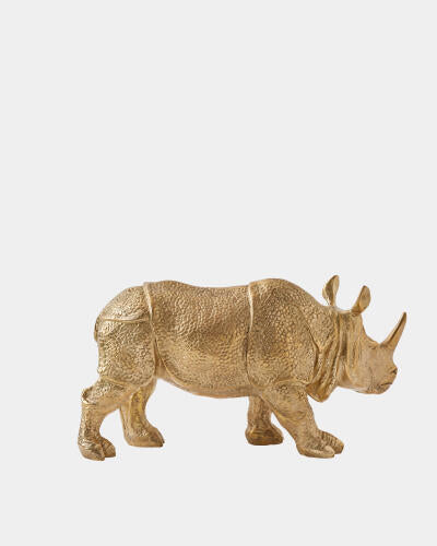 Side view of the brass rhino sculpture
