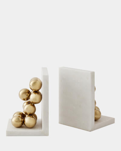 Profile view of the brass sphere bookends