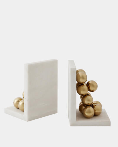 Side view of the brass sphere bookends