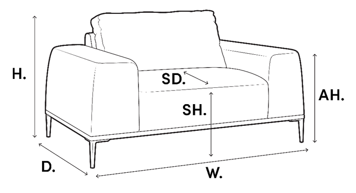 Diagram of a sofa with labeled dimensions