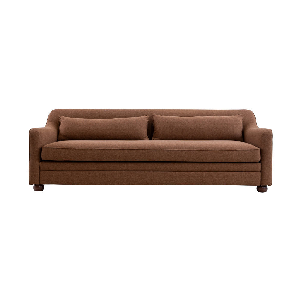 Brown sofa with two cushions on a white background