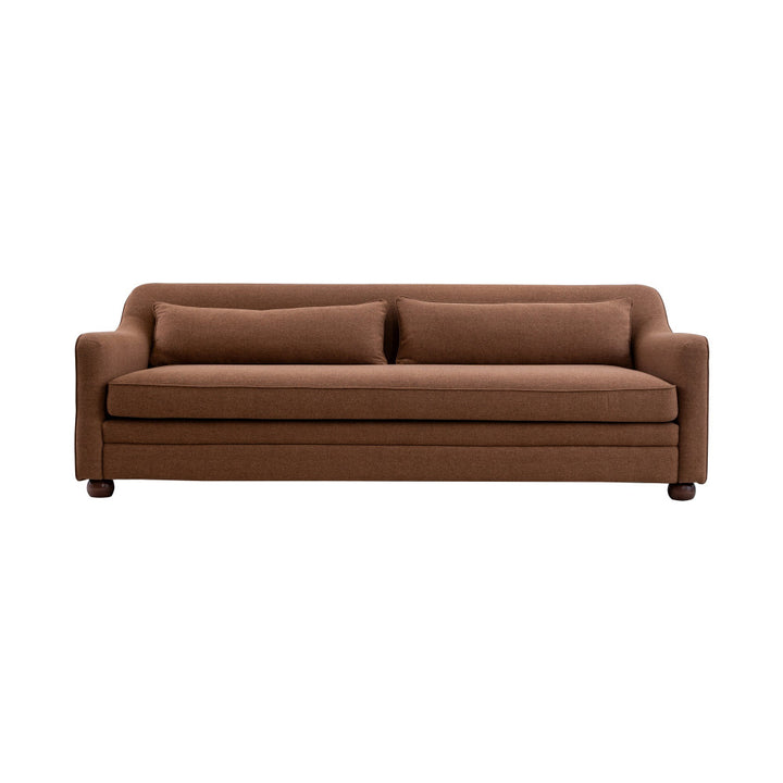 Brown sofa with two cushions on a white background