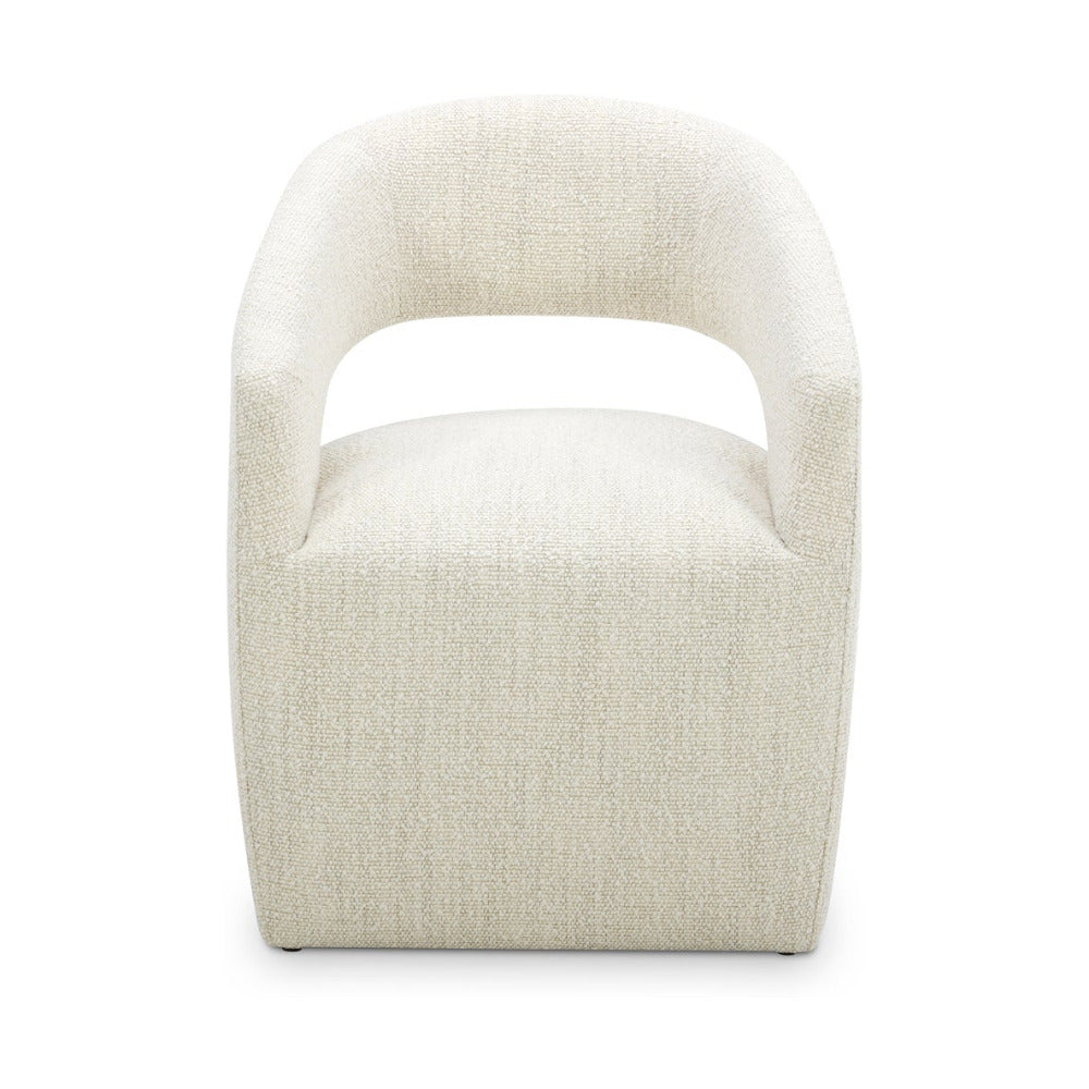 White chair with a curved backrest on a white background