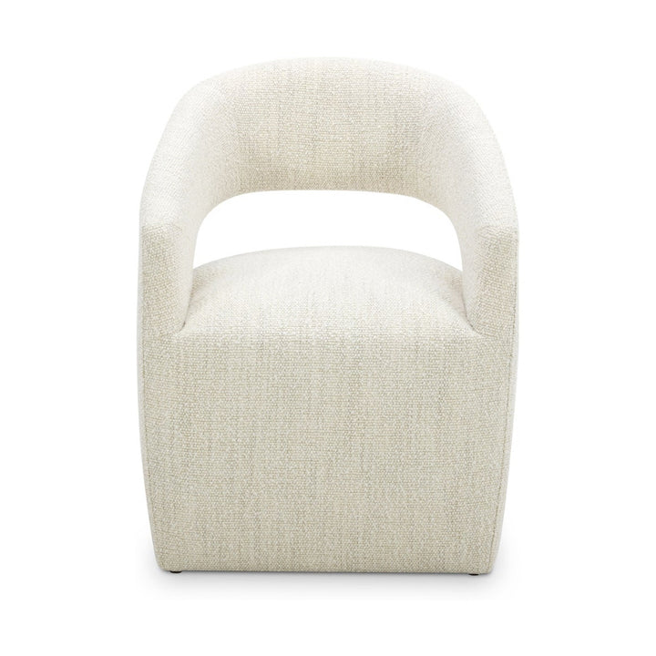 White chair with a curved backrest on a white background