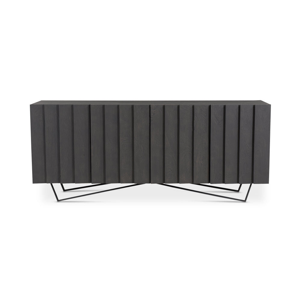 Black rectangular sideboard with ribbed texture on a white background