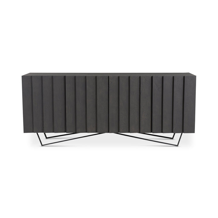 Black rectangular sideboard with ribbed texture on a white background
