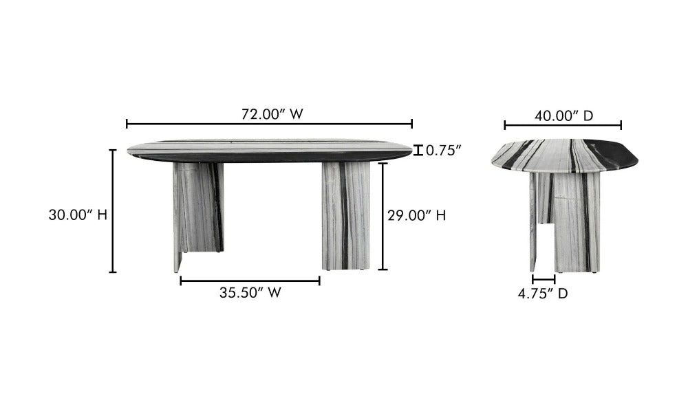 Measurement chart of a table with dimensions labeled