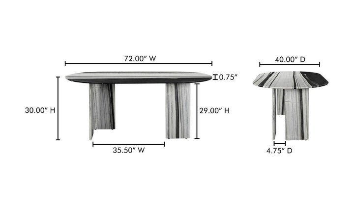 Measurement chart of a table with dimensions labeled