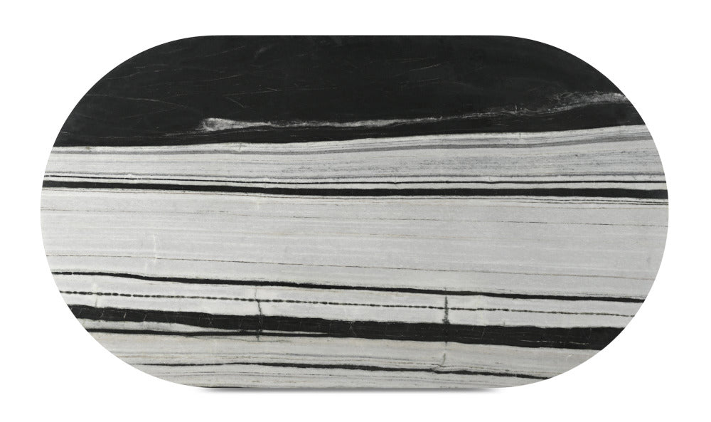 Top view of a black and white marbled stone table on a white background