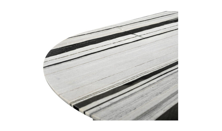 Close-up of a marble table with black and white stripes on a white background