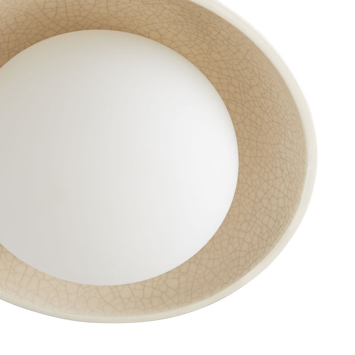 Round pendant light shade with beige rim on a white background