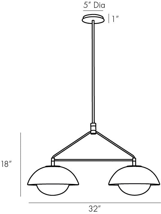 Line drawing of a pendant light fixture with dimensions labeled