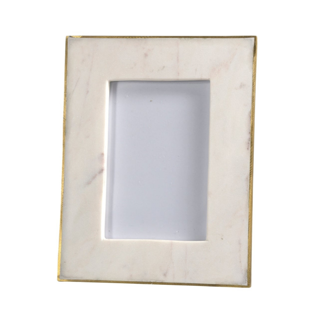 Marble Photo Frame with Brass Edges – Fits 4x6” Picture, Vertical or Horizontal Display