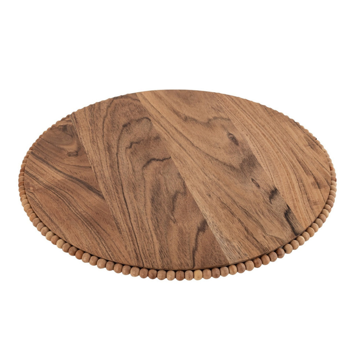 Rustic Acacia Wood Beaded Rim Plate 15.75” – Elegant Serving or Display Tray