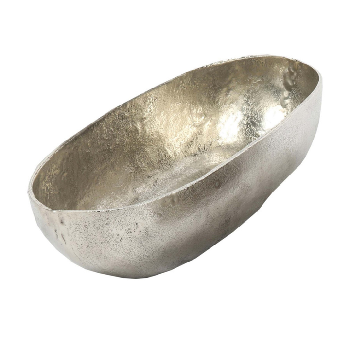 Contemporary Nickel Finish Oval Bowl – Elegant Home Décor Accent