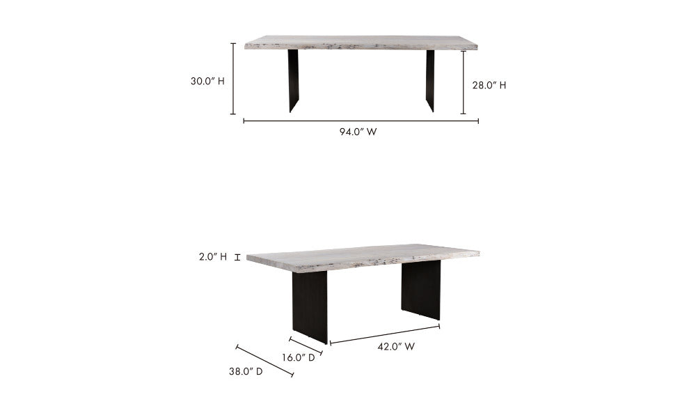 Table with dimensions labeled on a white background