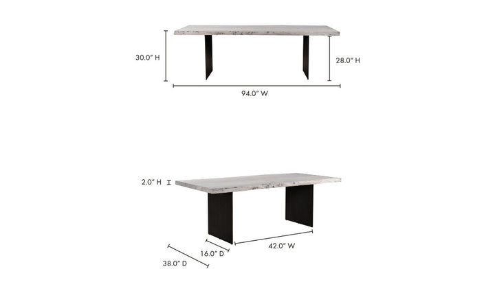 Table with dimensions labeled on a white background