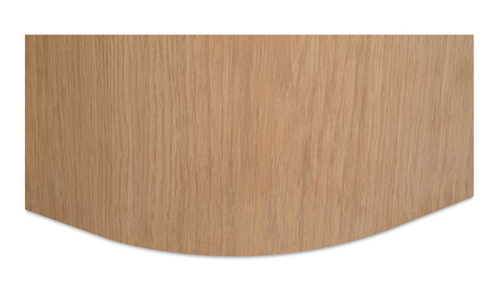 Wooden desk panel with a curved edge on a white background