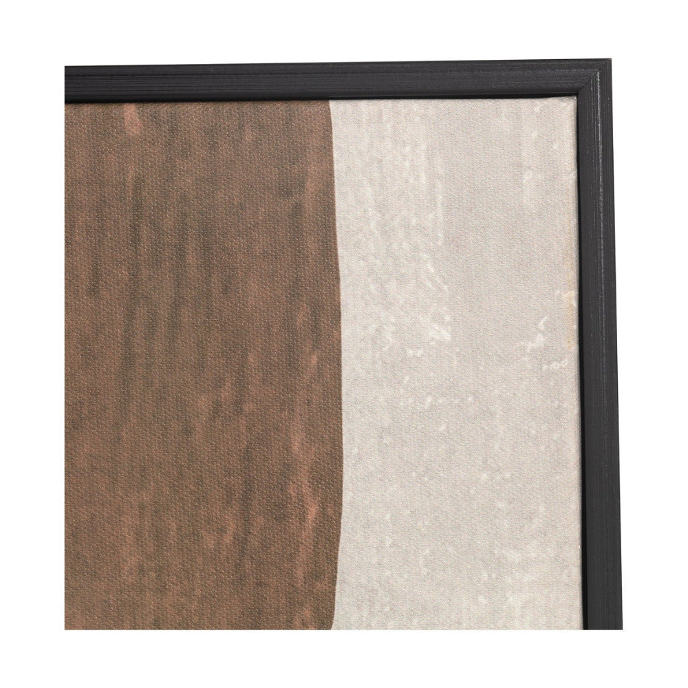 Close-up of abstract art piece with brown and beige sections on a white background