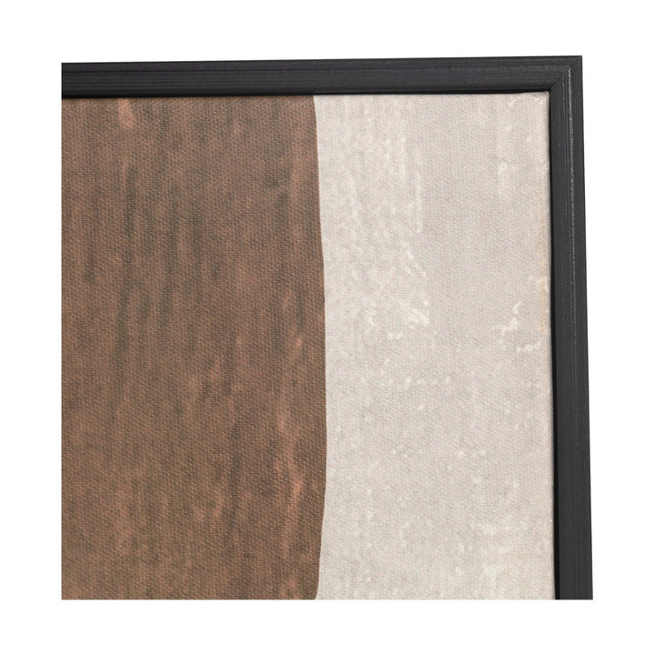 Close-up of abstract art piece with brown and beige sections on a white background