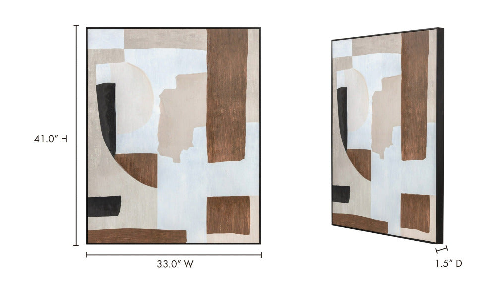 Abstract wall art with dimensions displayed