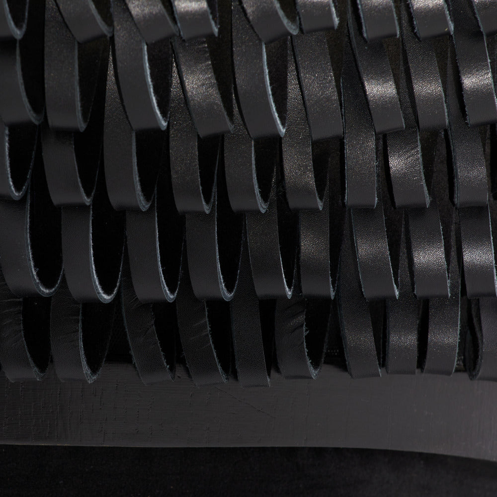 Close-up of a black textured surface with a ribbed pattern