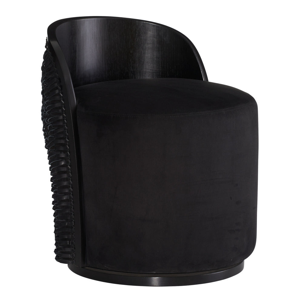 Black chair with textured back on a white background
