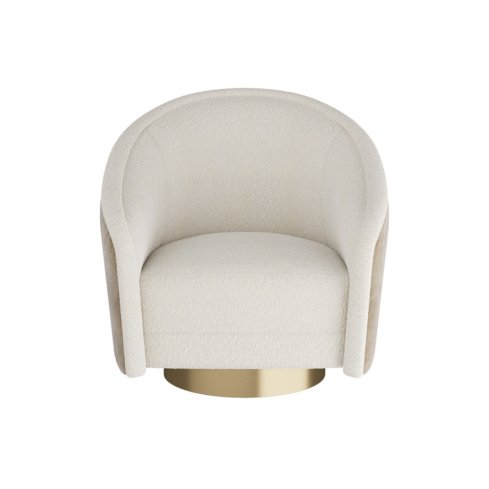 Beige armchair with a gold base on a white background