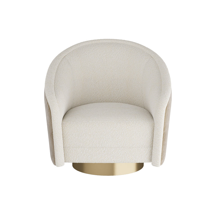 Beige armchair with a gold base on a white background